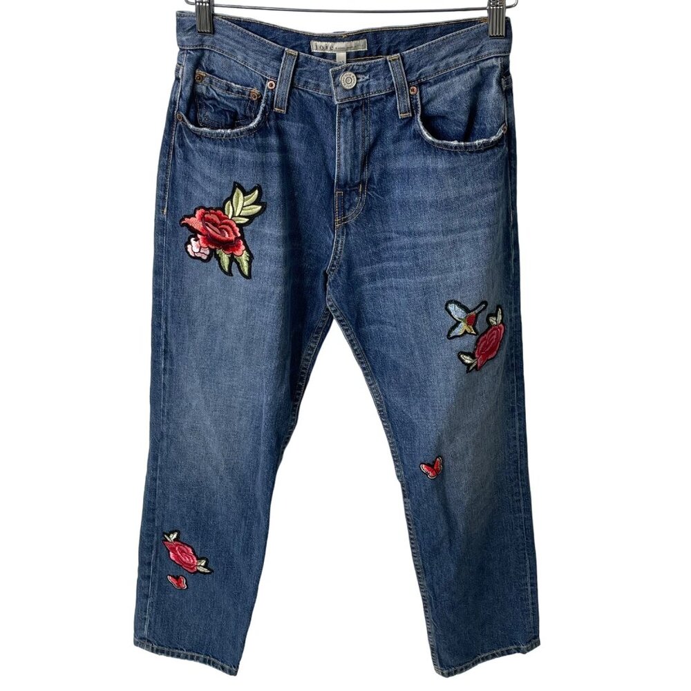 Joie Josie Jeans Size 25 Rose Patch Applique Boyfriend Cotton Casual Blue Floral